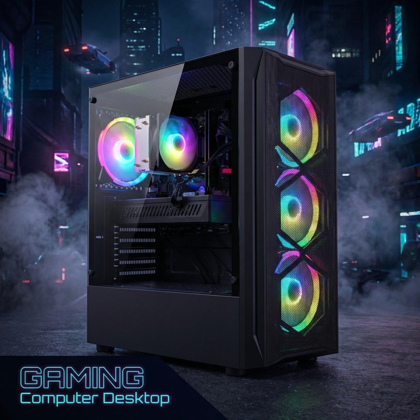 STGAubron Gaming PC Desktop, Intel Core i7 up to 3.9G, Radeon RX 580 8G, 16GB RAM, 512GB SSD, WiFi 6, BT 5.0, RGB Fan x 4, Windows 11 Home