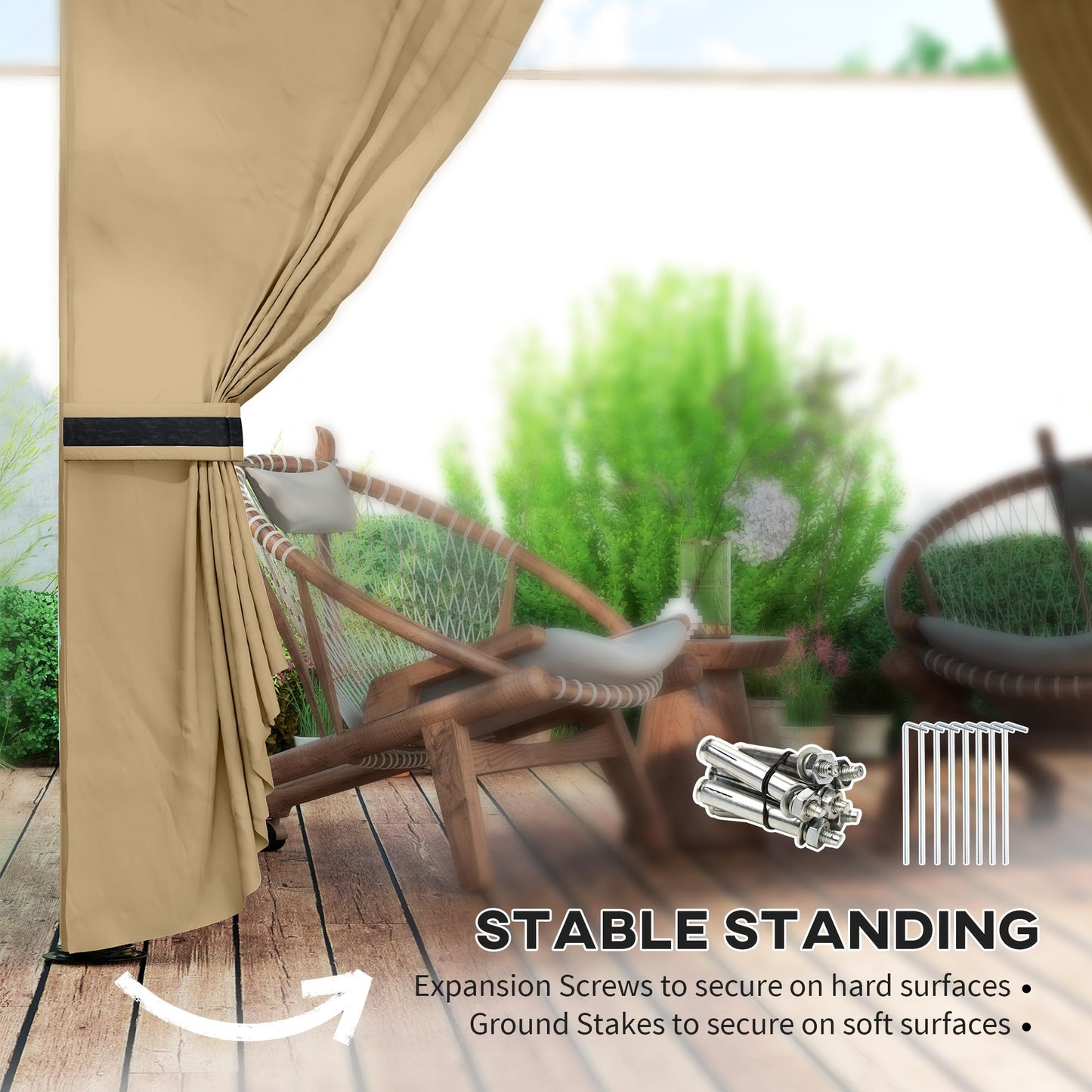 Outsunny 11' x 11' Outdoor Gazebo, Arc Patio Gazebo Canopy Shelter, UV Protected, with Curtains, Church Windows, Double Roof, Galvanized Steel Frame for Lawn, Backyard and Deck, Beige
