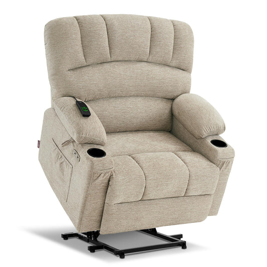 MCombo Power Lift Recliner Chair for Elderly, Lift Chair with Heat and Massage, Extra Wide Lift Recliner for Big People, Fabric R7096 (Medium-Wide, Beige)