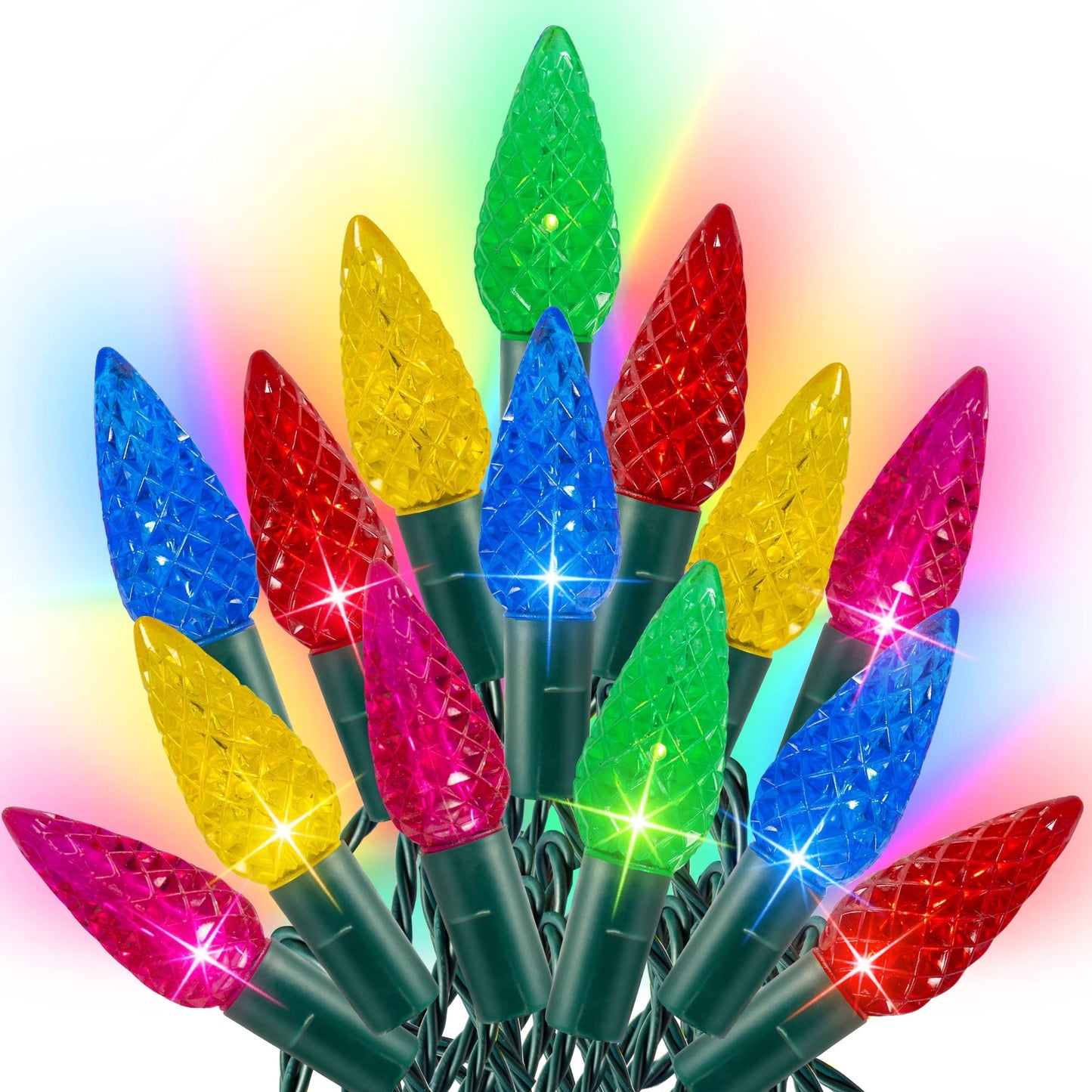Dazzle Bright C6 Christmas String Lights, 200 LED, 66 FT, Waterproof, 8 Modes, Multicolor, Model HB-300COI
