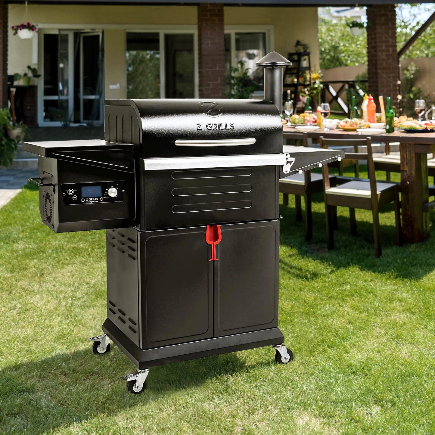 Z GRILLS Wood Pellet Grill & Smoker 8-in-1 Pellet Grill with Automatic Temperature Control，Meat Probes，572 Sq. in Area for Backyard Camping Outdoor Party