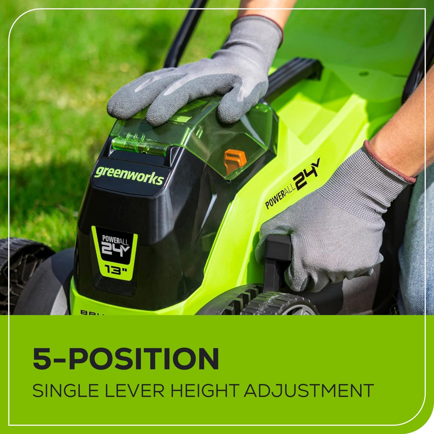 Greenworks 24V 13“ Brushless Cordless Lawn Mower with 4.0Ah Battery & Charger,Maintenance-Free Push Mower with 2-in-1 Mulch/Bag