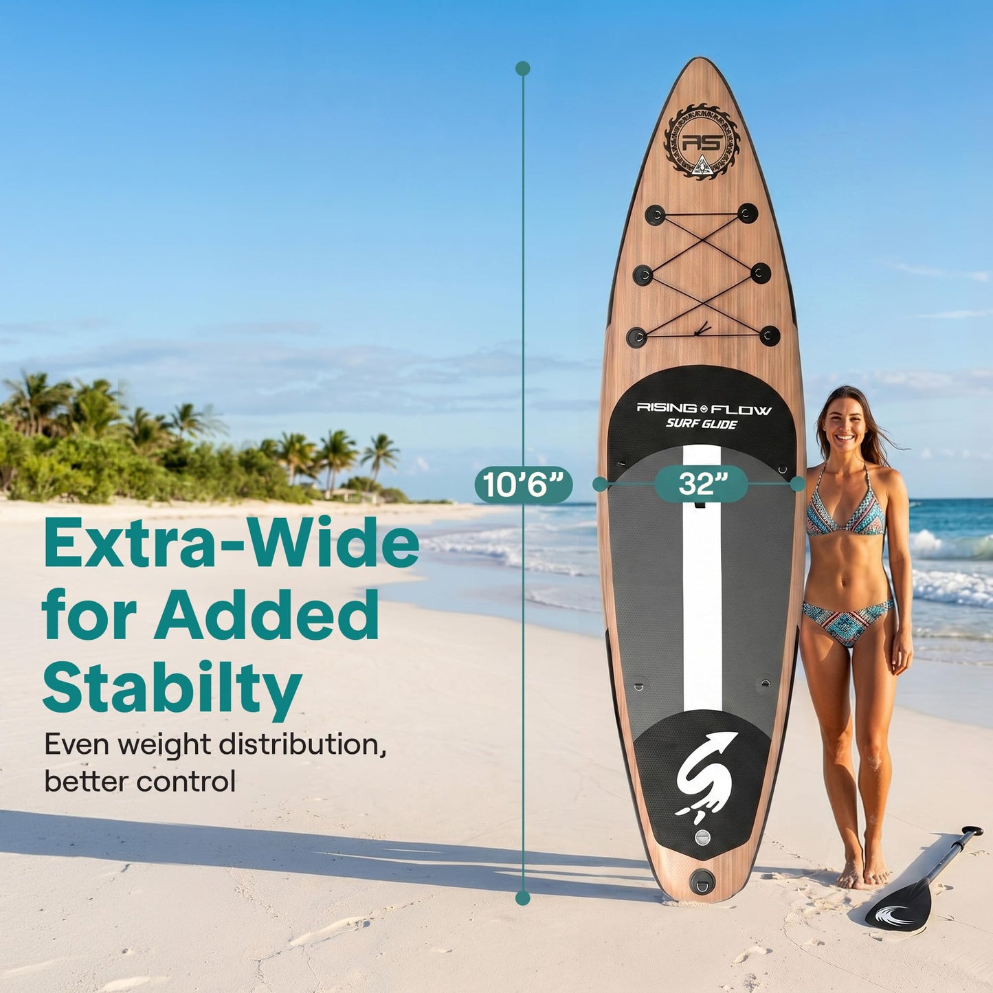 SereneLife Inflatable Stand Up Paddle Board - Wide Stable Design, Non-Slip Deck for Adults & Youth with Premium Paddle Board Accessories: Carry Bag, Dual Action Pump, Paddle, Ankle Leash - 10'6"