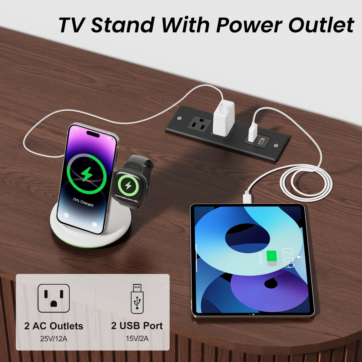 DHH 63 Inch Mid Century Modern TV Stand with Power Outlet for TVs up to 70 Inch, Entertainment Center with Storage and Adjustable Shelves, Media Console with Sliding Doors for Living Room(Walnut)