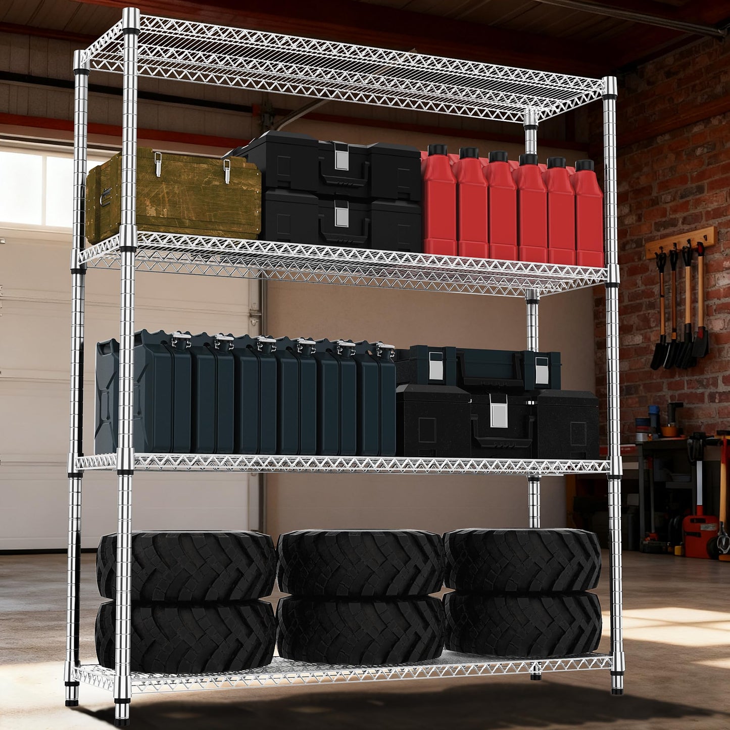 M MZG 4 Tiers Shelf 2640 lbs Steel Storage Shelving Utility Shelving Unit Steel Organizer Wire Rack for Home,Kitchen,Office,Garage Chrome 17.7" D x 47.2" W x 70.3" H
