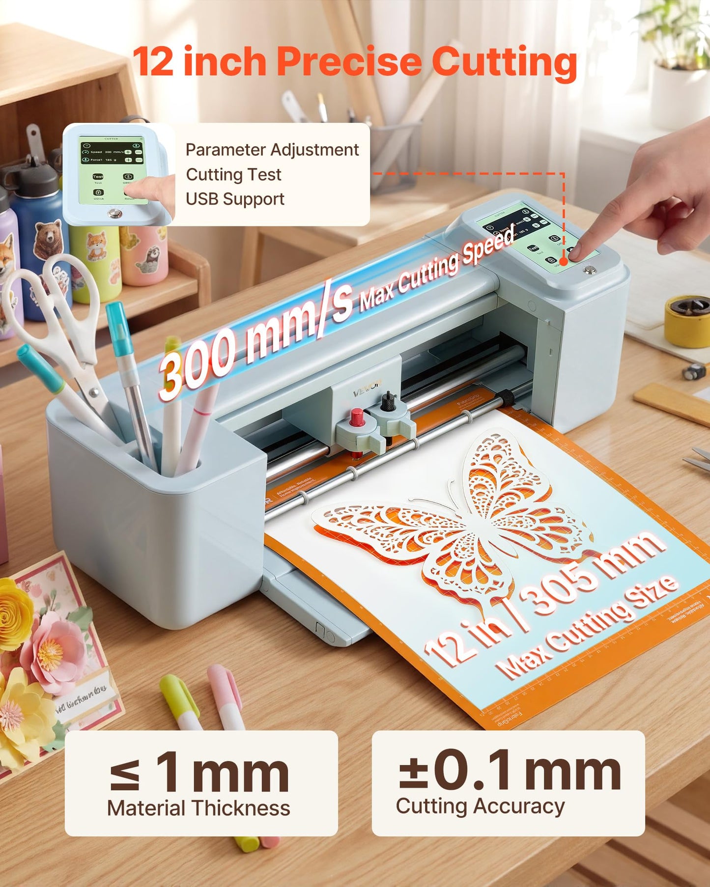 VEVOR Vinyl Cutting Machine, 12 in, Touchscreen-Controlled Vinyl Cutter, 20000+ Built-in Design Resources, Compatible with Mac, Windows, Android and iOS, for Creating Customized Crafts Cards, Decor