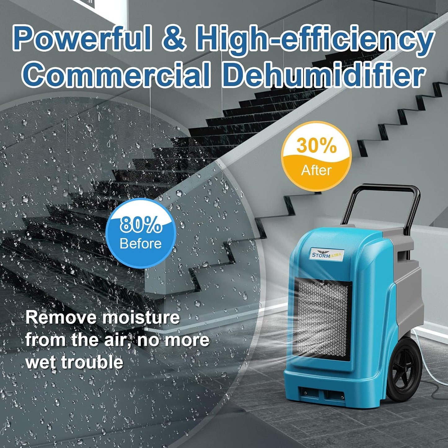ALORAIR 190 Pints LGR Commercial Dehumidifier with Pump & Drain Hose, Up to 2,600 Sq.Ft, Portable Industrial Dehumidifiers with Handle, Water Damage Restore, Basement, Garage