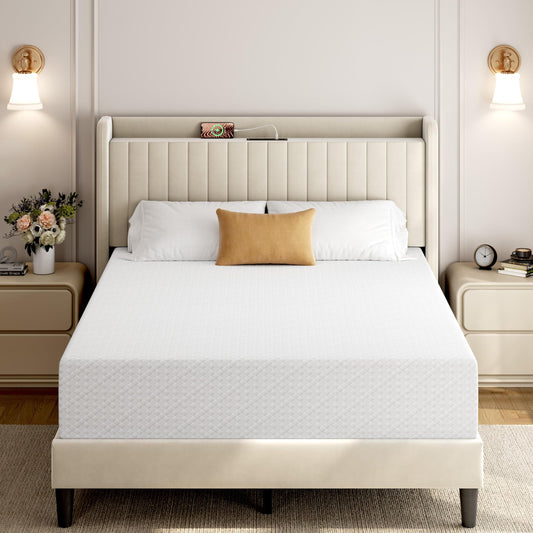 Yaheetech 12 Inch Queen Mattress 3 Foam Layer Cooling Gel Memory Foam Mattresses, Green Tea for Fresher Sleep, Medium Firm, CertiPUR-US Certified, No Fiberglass, Queen Size Mattress in a Box