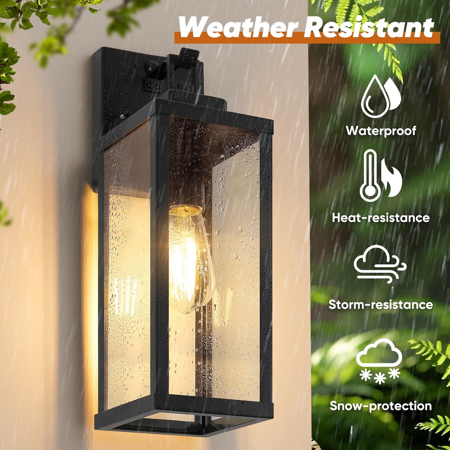 BesLowe Motion Sensor Outdoor Wall Lights, Dusk to Dawn, 16in, Black, Metal, Model A927M, 2-Pack