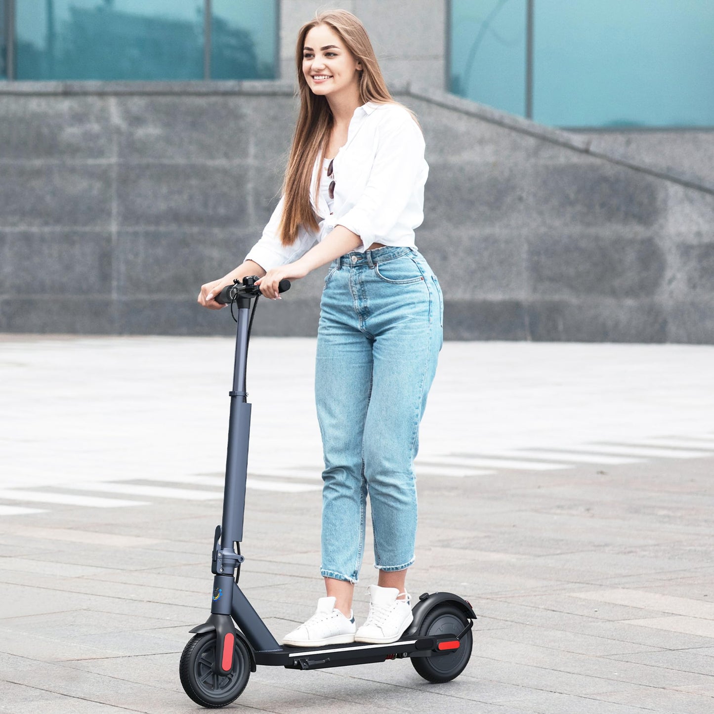 Caroma Adult Electric Scooter 350W, Max 20 Miles & 20 Mph, 9" Solid Tires Electric Scooters for Adults, Height Adjustable E Scooter, Foldable Commuting Scooter Electric, 265Lbs Load, Matte Blue