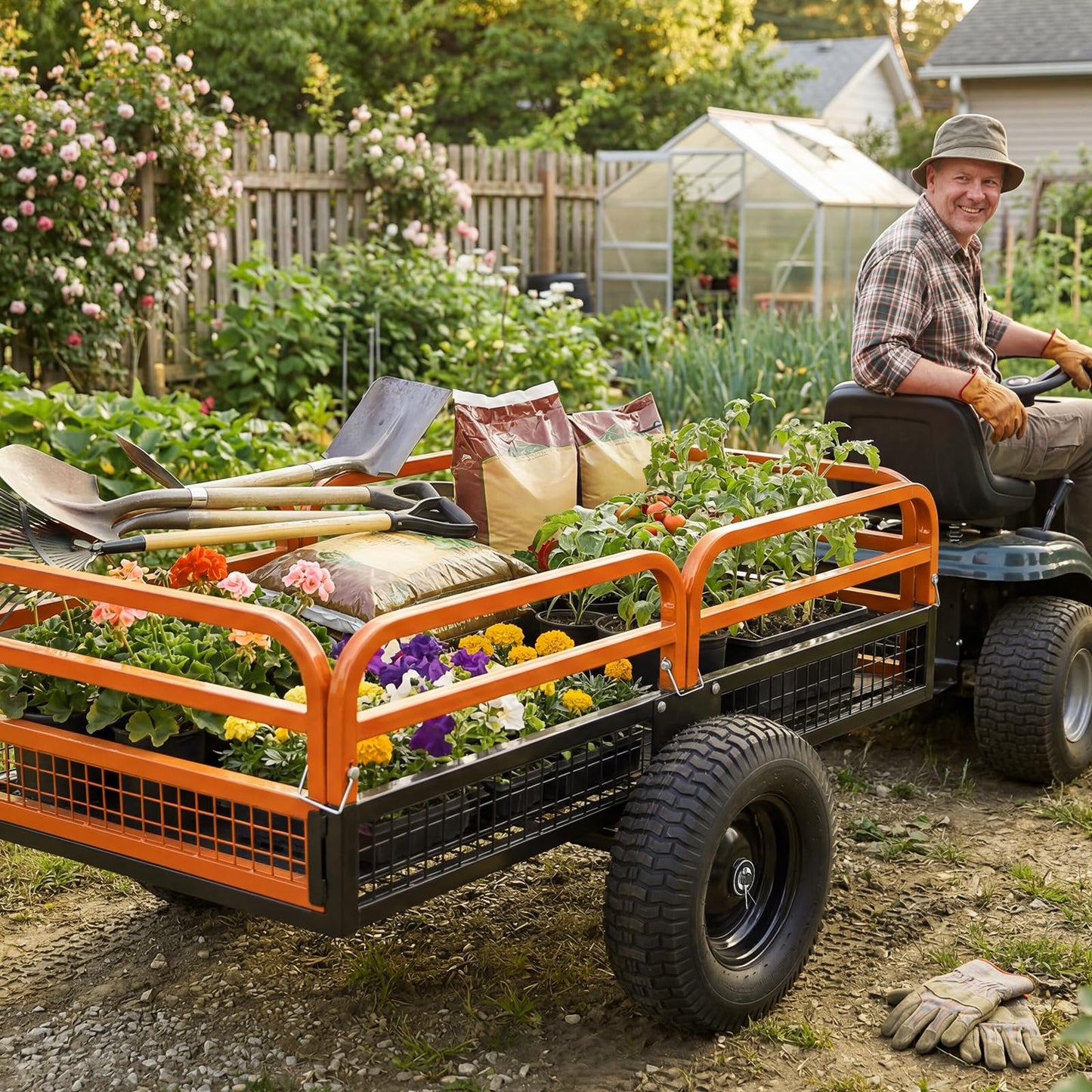 Garvee 1500 Lbs Heavy Duty Steel Dump Cart, 15 Cu ft Garden Utility Trailer with Removable Sides, Hand Pull or Foot Pedal Dumping for ATV UTV Lawn Mower Tractor