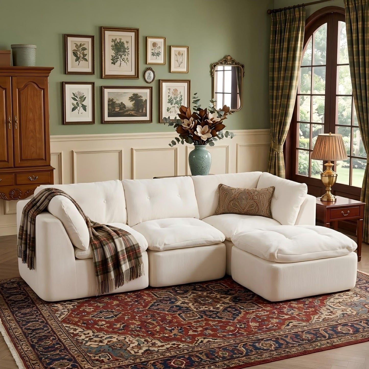 Tufted Cushions Cloud Sectional Boneless Sectional Sofa with Movable Ottoman, 112" Oversized Modular Convertible L Shaped Corner Couch with Deep Seat,Memory Foam Compressed Sofa