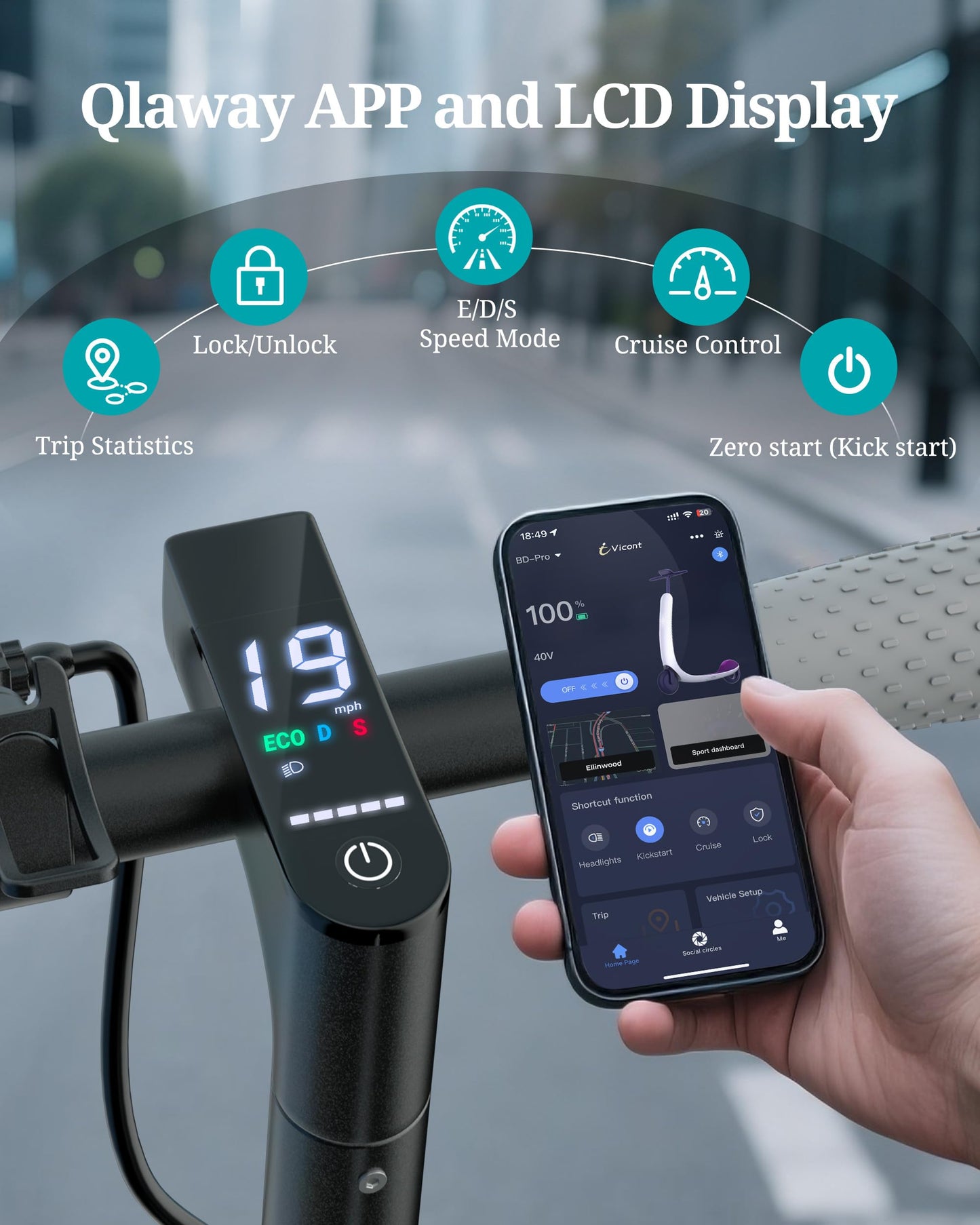 Qlaway 8.5" E Scooter for Adults Frame 19 MPH 350W Motor 281WH Battery, Motorized Up to 22 Miles Range, Foldable Scooter Bearing 265 LBS/APP Control