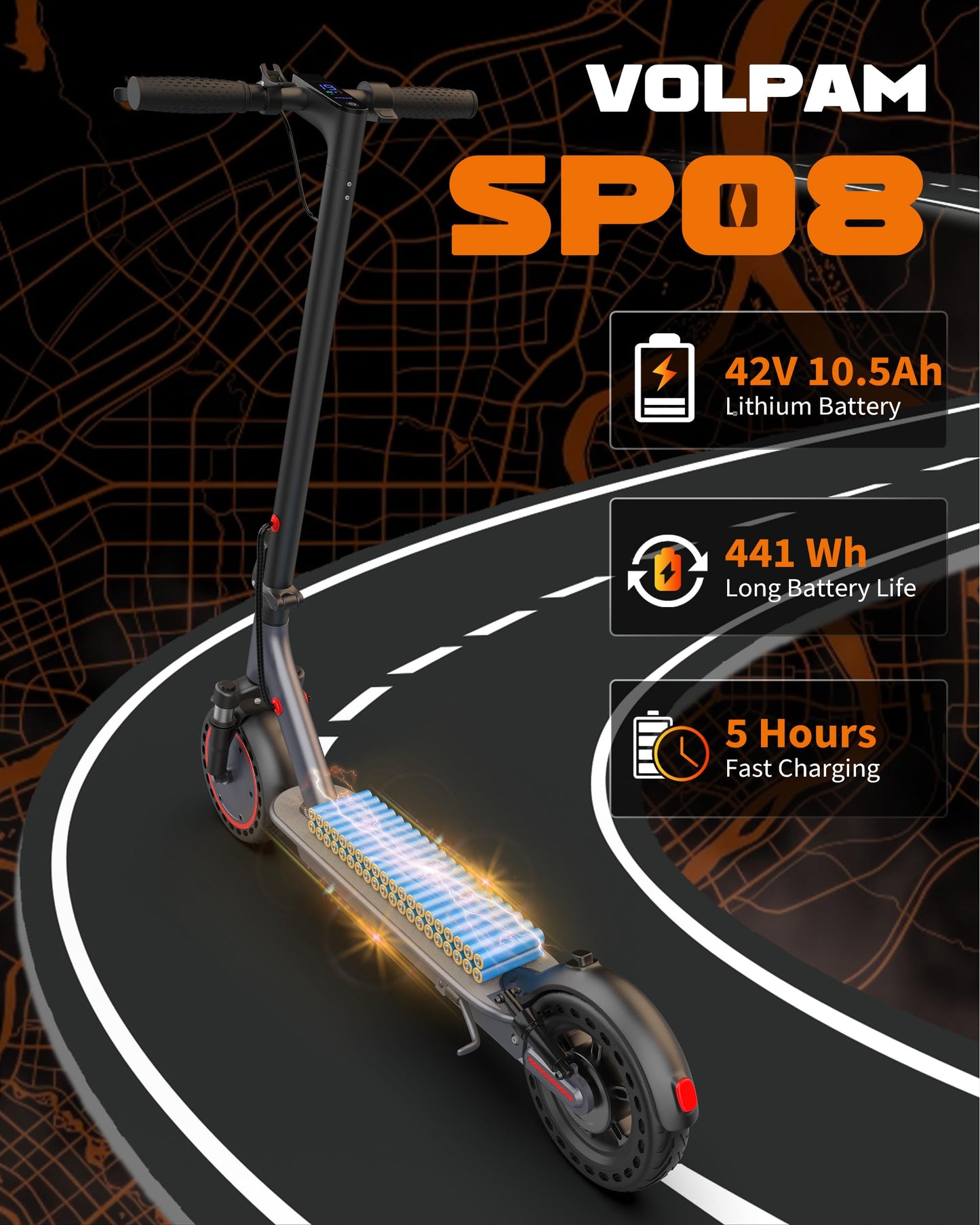 VOLPAM Electric Scooter with 8.5"/10" Solid Tire, 350W/500W Powerful Motor & 19/22 MPH Top Speed, 16-28 Miles Long Range, Folding E Scooter Choice