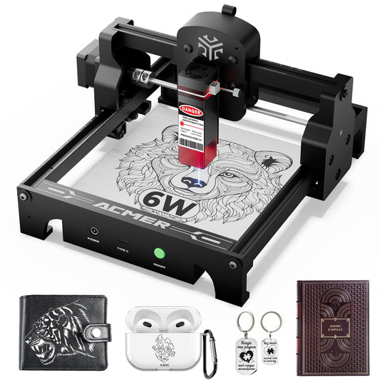 ACMER S1 Laser Engraver 6000mW, Compact Desktop Engraving & Cutting Machine for DIY Crafts, Small Business & Makers, 130x130mm Work Area, 0.04mm Detail Engraving for Wood, Acrylic