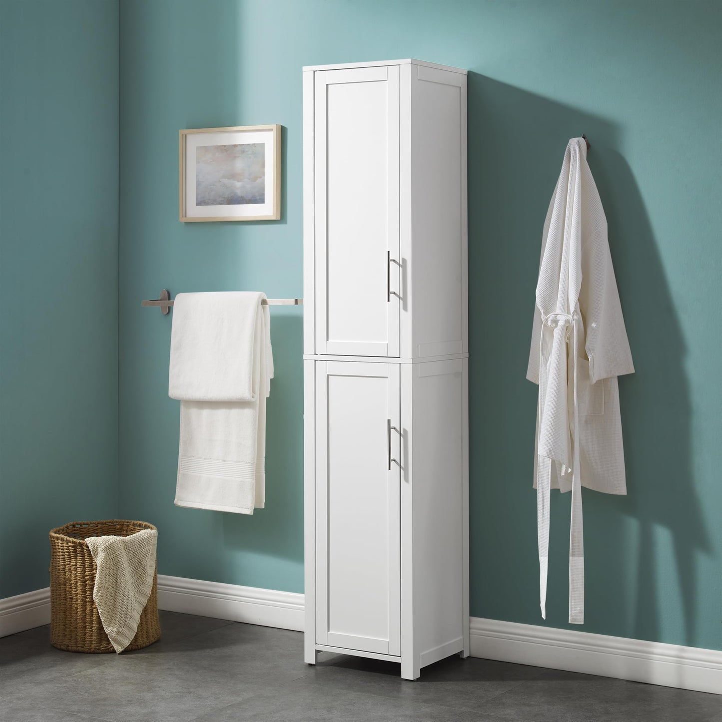 Crosley Furniture Savannah Linen Storage Cabinet, Laundry Room, Bathroom Organizer with Shelves, White