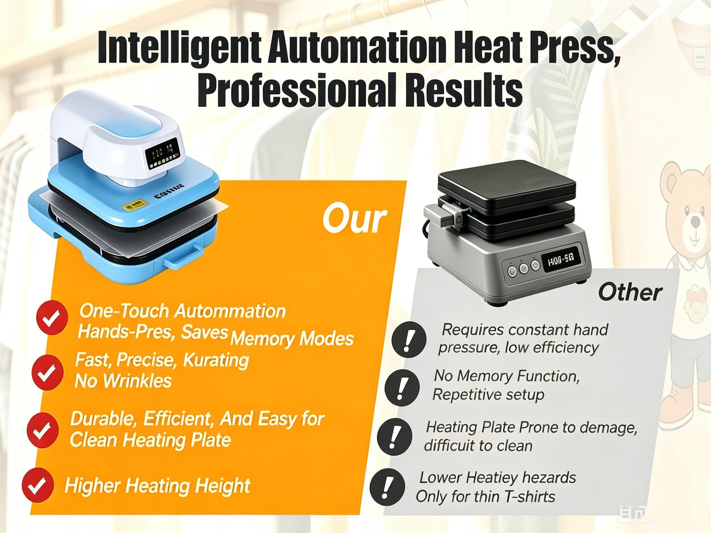 Auto Heat Press Machine, 15"x15" Professional Smart Heat Press with Precise Temp/Timer Control, Digital Display, 4 Memory Modes for HTV Sublimation Heat Transfer Projects, Fast Even Heat