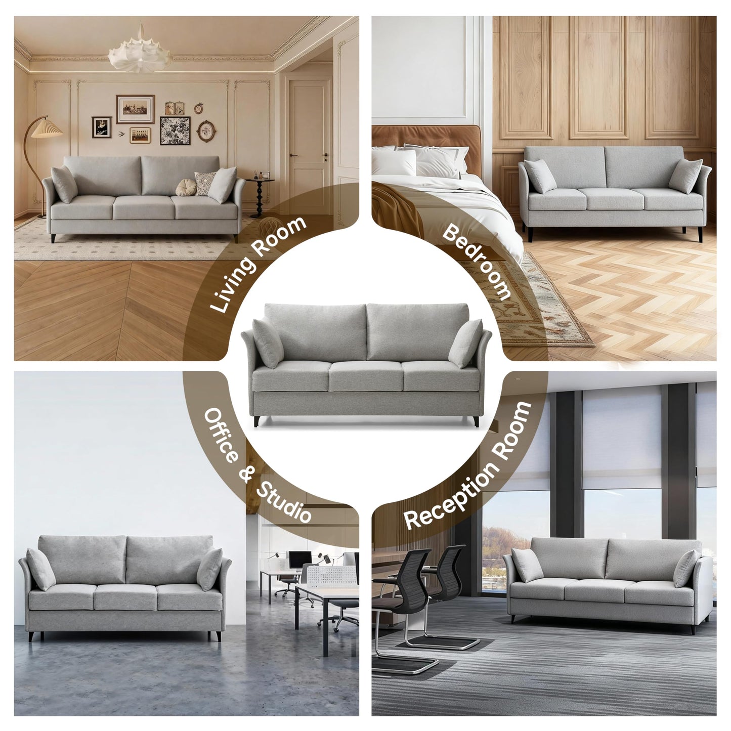 FAVSH 65" Mid Century Modern Loveseat Sofa, Upholstered Linen 3-Seater Couch with Deep Seating, Small Space Loveseat for Living Room Bedroom Apartment Office, Easy Assembly, Silvery Grey