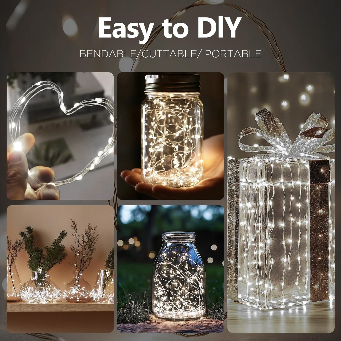 YPHSOL Fairy Lights String Lights 50LED Waterproof 16.4ft Copper Wire 4 Pack White