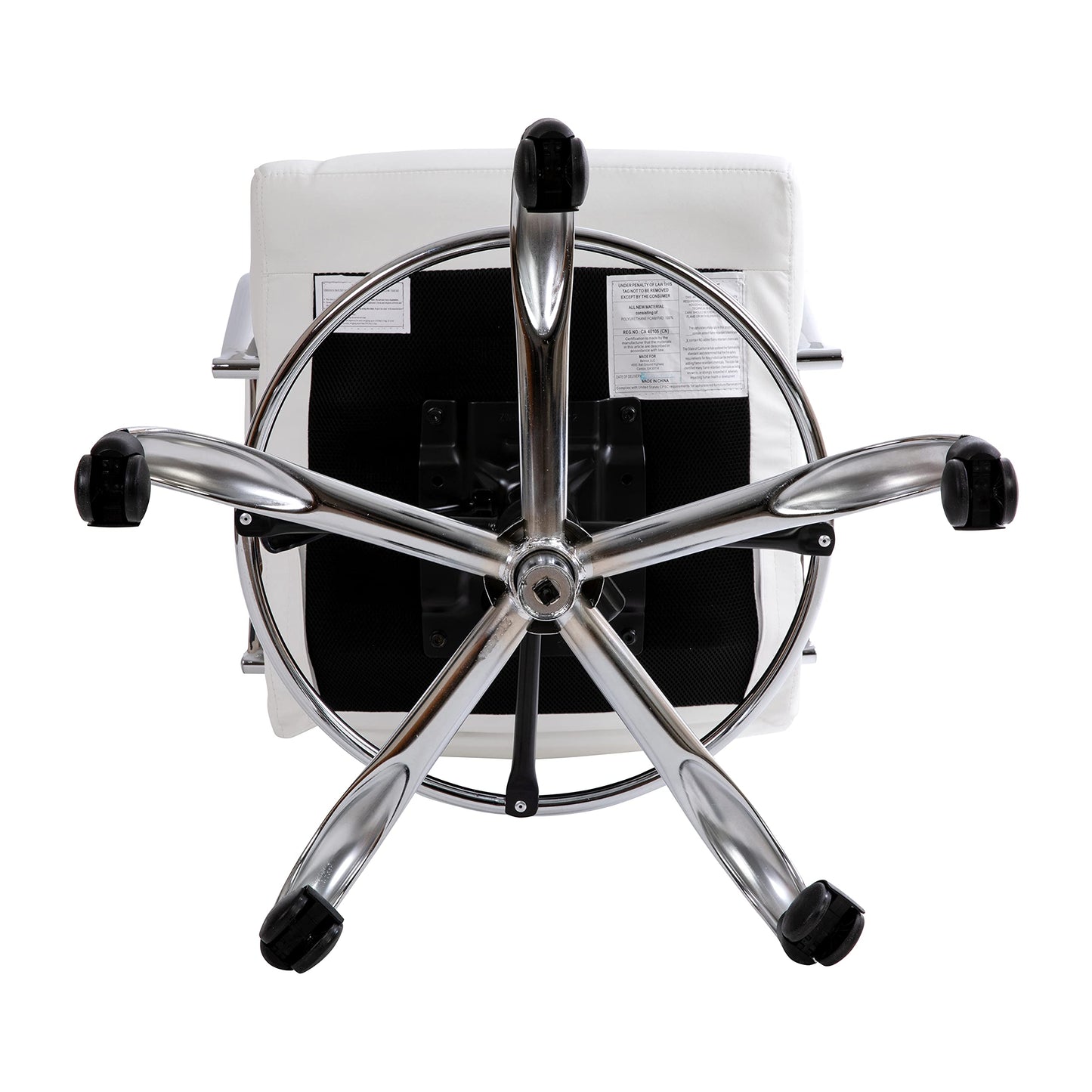 Flash Furniture Whitney Mid-Back Swivel LeatherSoft Drafting Chair with Padded Seat, Armrests, and Foot Ring, Adjustable Office Chair, White/Chrome