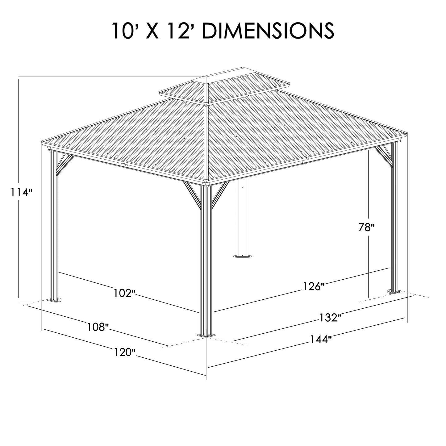Kozyard Caesar 10'x12' Hardtop Gazebo - Permanent Metal Pavilion with Netting and Shaded Curtains for Patio, Backyard, and Deck - Galvanized Steel Outdoor Aluminum Canopy, Double Roof Gazebo (Grey)