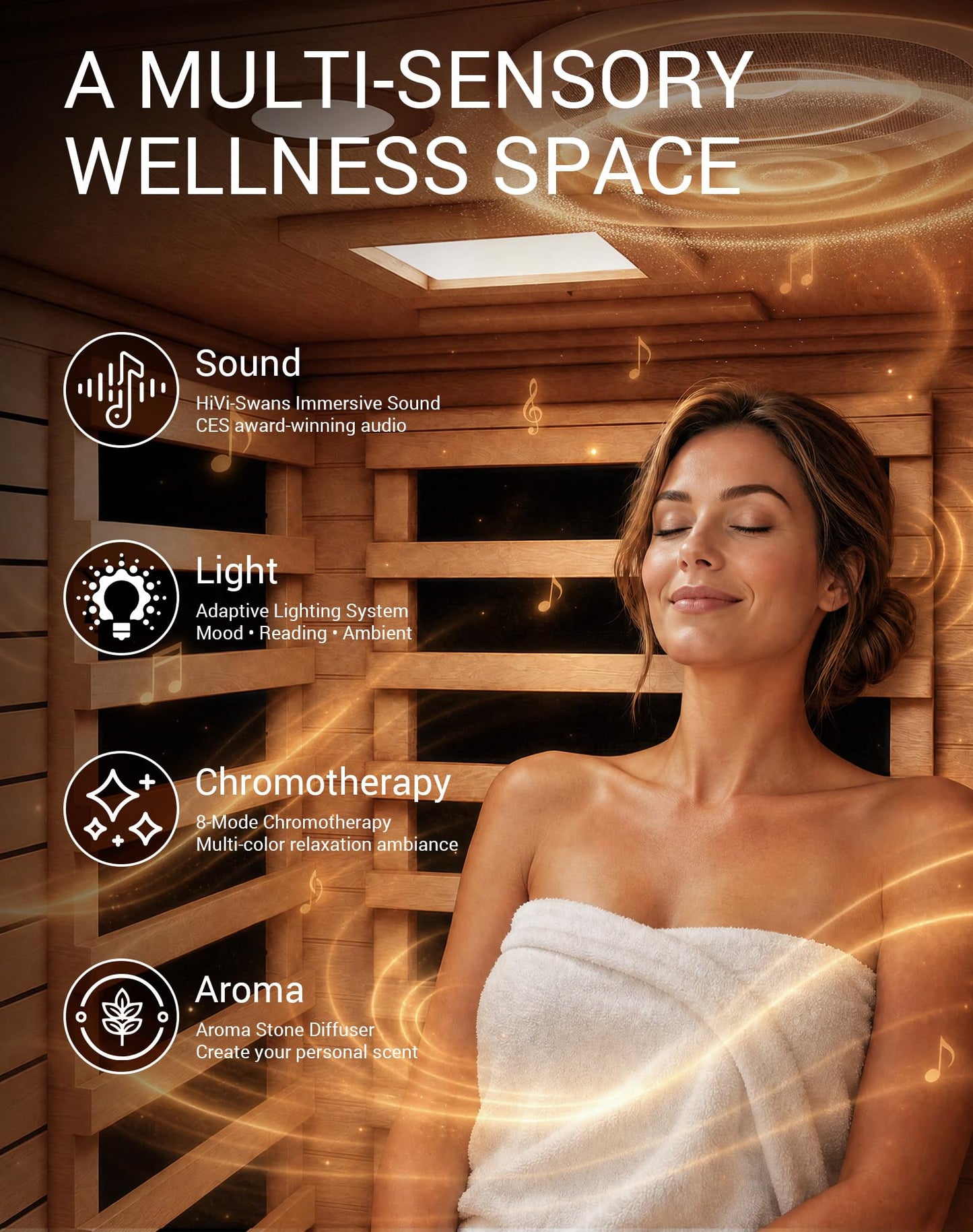 Mikolo 1 Person Far Infrared Sauna for Home | Ultra-Low EMF Indoor Dry Sauna | Solid Canadian Hemlock with 5 Carbon Heaters | Chromotherapy Light Therapy & Bluetooth for Wellness and Relaxation