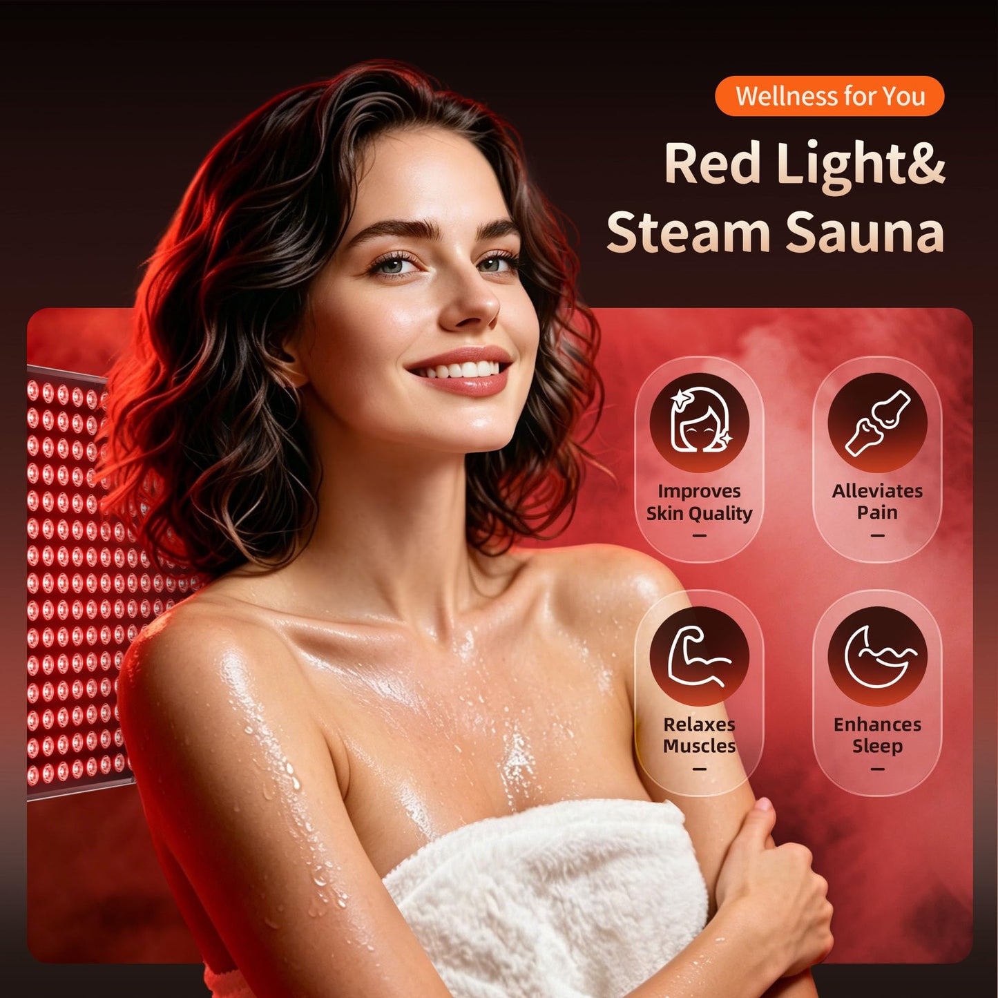 Infrared Sauna Box, Portable Steam Infrared Sauna with Red Light Therapy for Body, Sauna Tent with 660nm & 850nm Infrared Red Light Therapy Lamp, 3L/1200W Steamer, 9 Levels Heat, Timer, Folding Chair