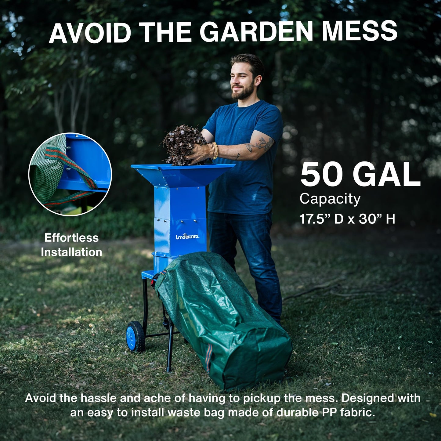 Landworks Leaf Mulcher Shredder Electric Green and Waste Management Heavy Duty 120V AC 11" Inch Cutting Blade .5" Inch Cutting Capacity for Leaves, Grass, & Clippings