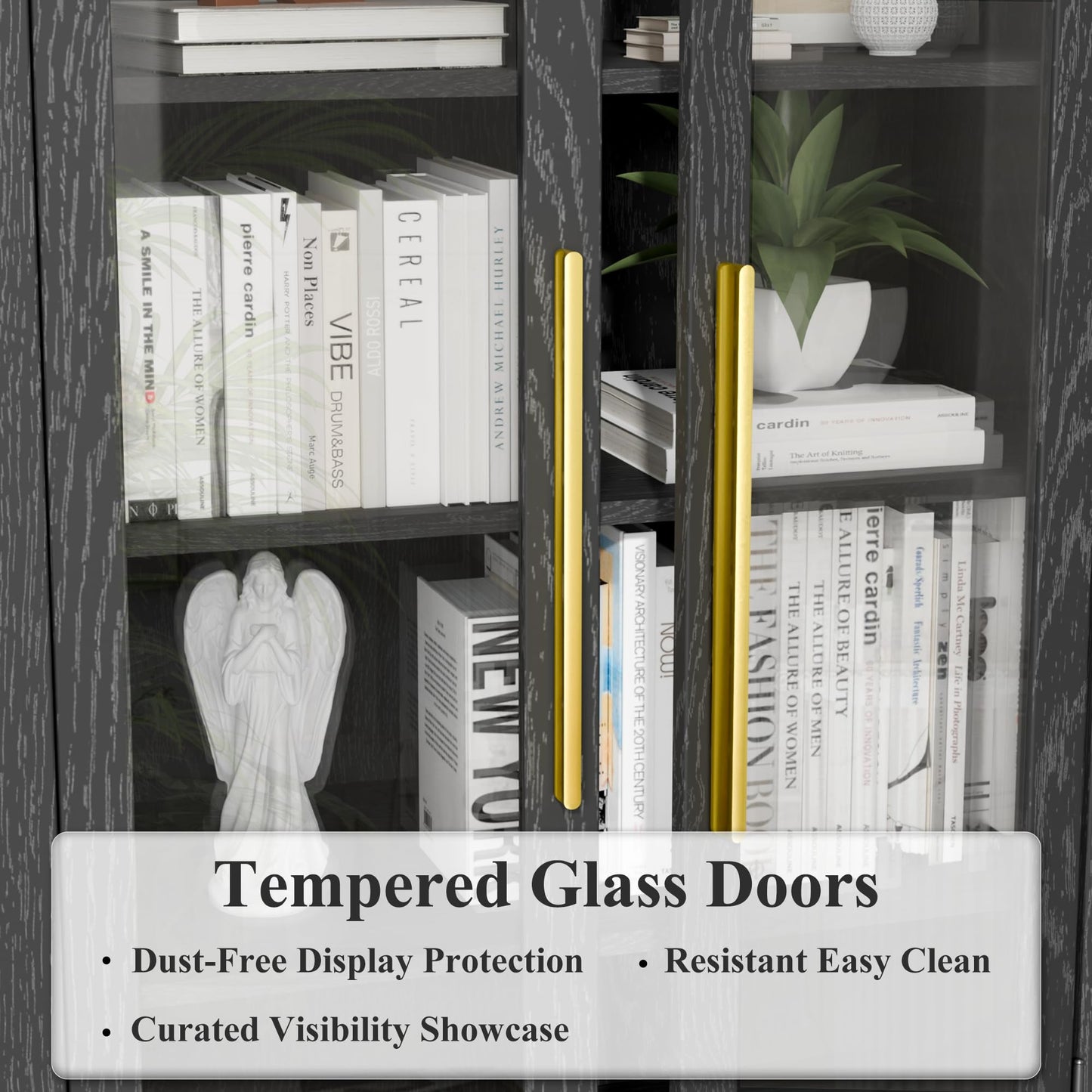 Trygoal 63" Arched Display Cabinet with Glass Doors, 5-Tier Curio Cabinet for Living Room, Arched Storage Cabinet with Adjustable Shelves for Dining Room & Home Office, Black