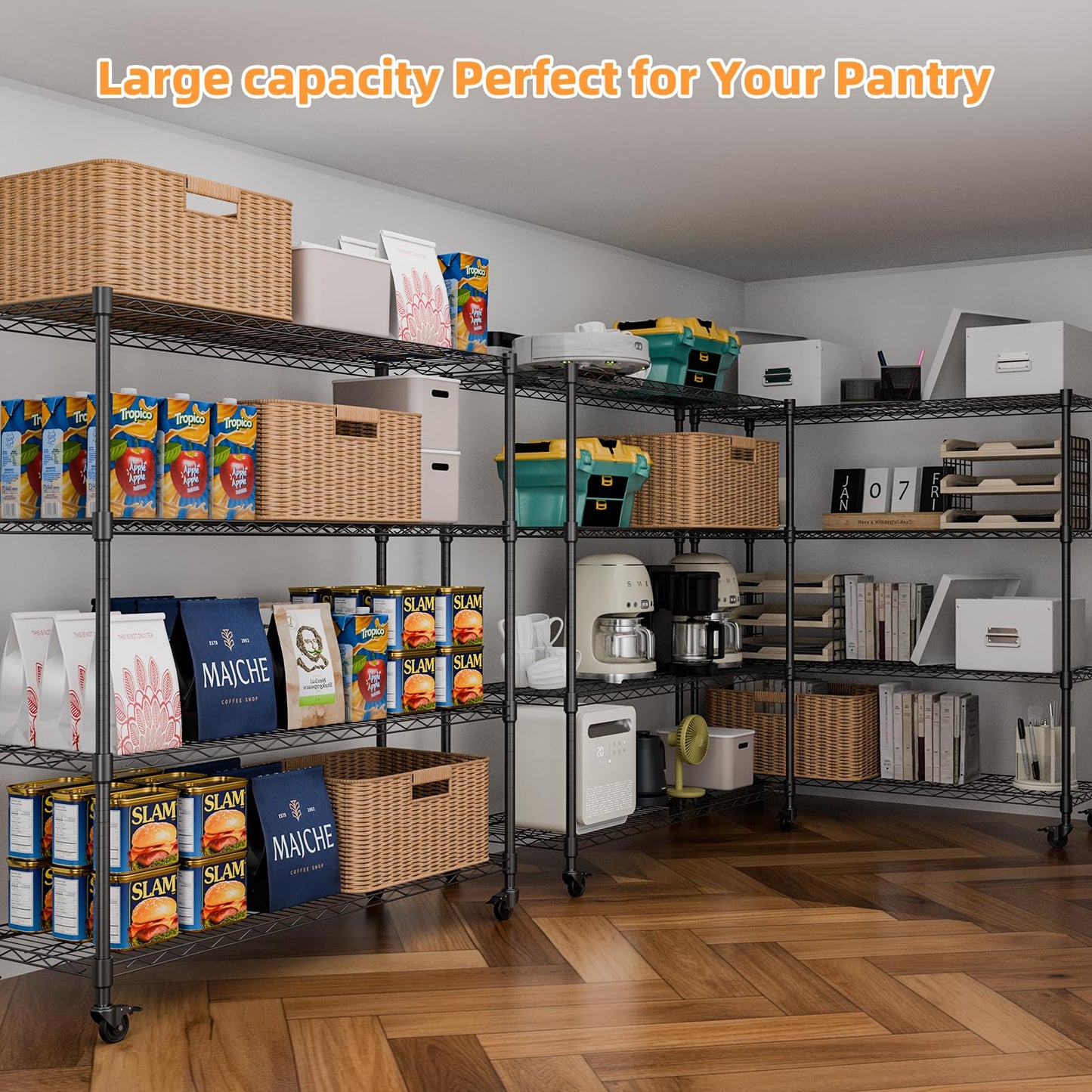 NULTRUMA Storage Shelves, Heavy Duty 4 Tier Storage Metal Shelves with Wheels, 2500LBS Capacity Adjustable Metal Wire Shelving Unit for Garage, Pantry, Kitchen, Closet, Commercial & Industrial Use