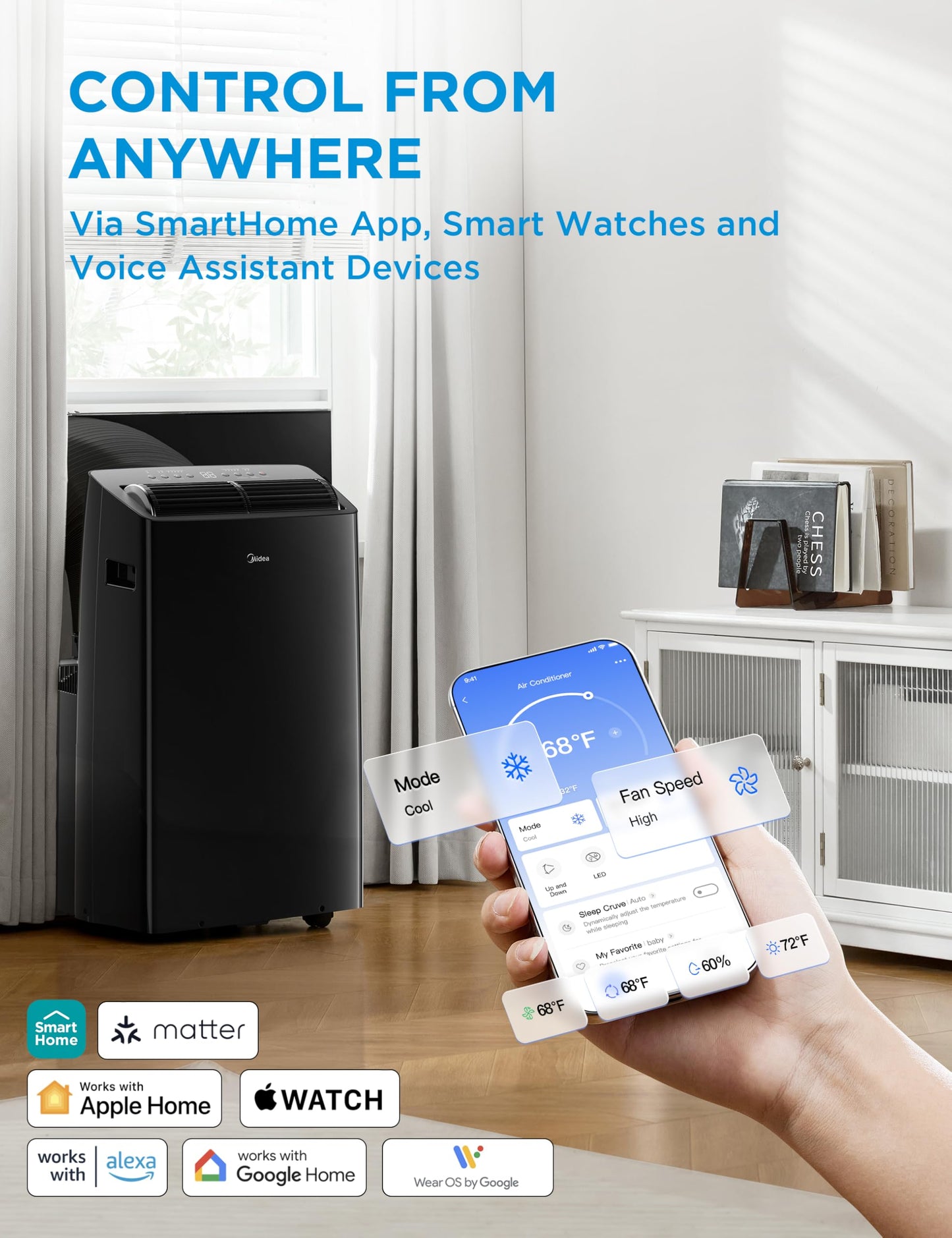 Midea Duo 14,000 BTU (12,000 BTU SACC) High Efficiency Inverter Ultra Quiet Portable Air Conditioner, with Heat up to 550 Sq. Ft., Works with Alexa/Google Assistant, with Remote Control & Window Kit"