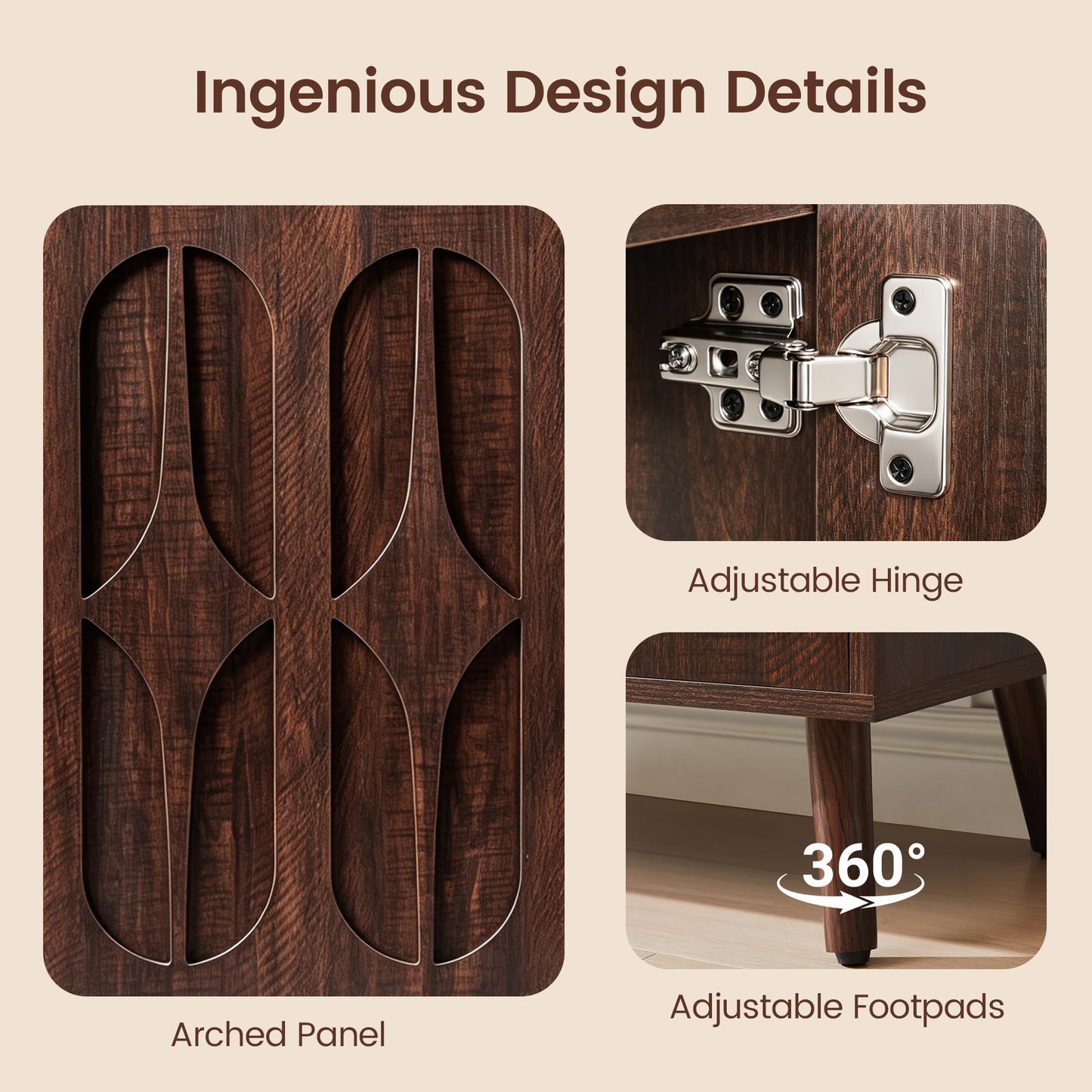 Janmer Home Sideboard Buffet Cabinet, Dark Walnut, 94.5inch Wide