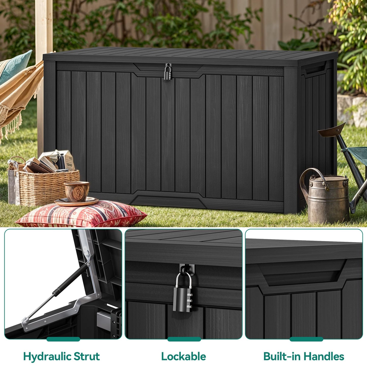 YITAHOME XXL 230 Gallon Large Outdoor Storage Deck Box for Patio Furniture, Outdoor Cushions, Garden Tools and Sports/Pools Equipment, Weather Resistant Resin, Lockable (Black)