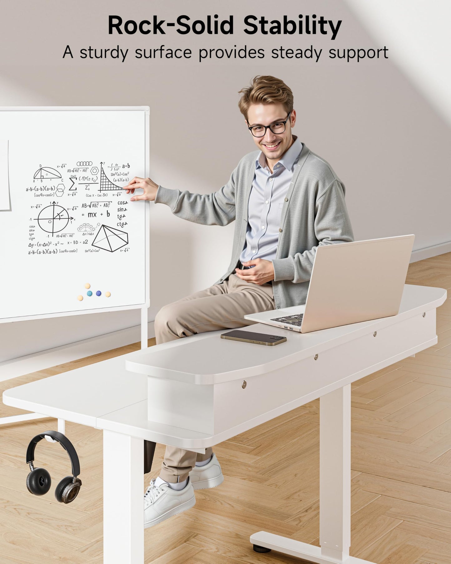 BIZUM Standing Desk with 2 Drawers Computer Desk-Stand up Desk Home Office Gaming Memory Desks C-Clamp Mount Compatible, 48x24 Inch White