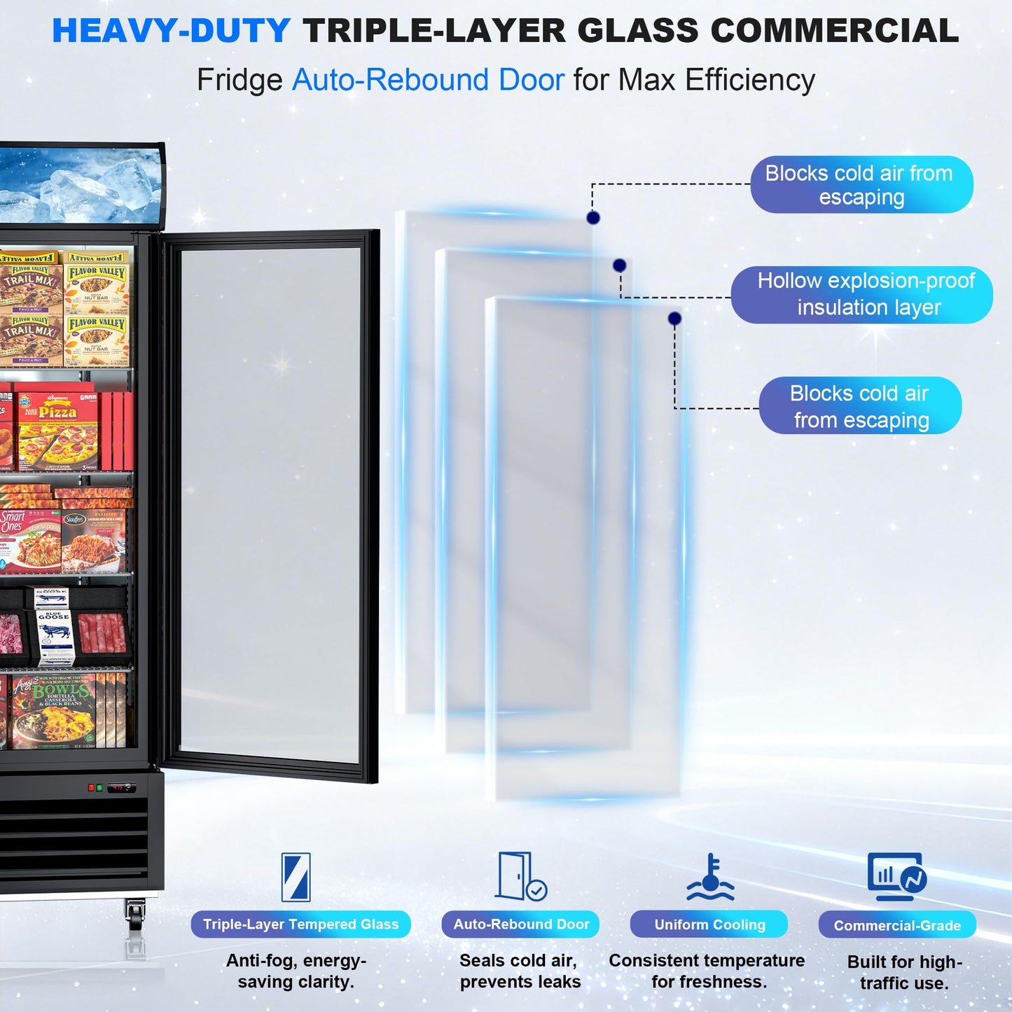 27" Single Door Commercial Display Freezer – 23 Cu.ft Capacity with Digital Temperature Control, Auto Defrost, Top Sign Panel, LED Lighting, Energy Efficient for Supermarket & Grocery Store