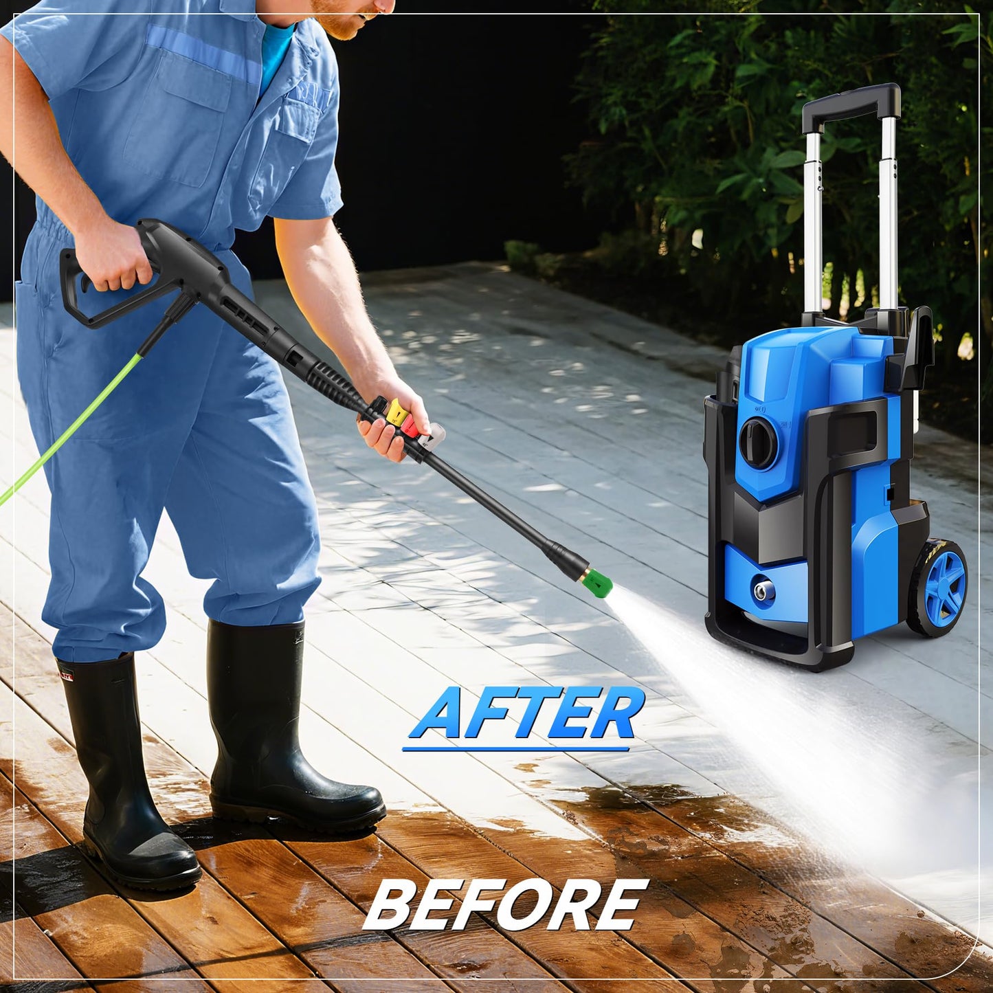 Electric Pressure Washer 5000PSI, Heavy Duty Power Washer Electric Powered, with 4 Nozzles,Foam Cannon,33FT Hose and 500ml Soap Bottle,Car Wash Machine/Car/Driveway/Patio Clean,Blue