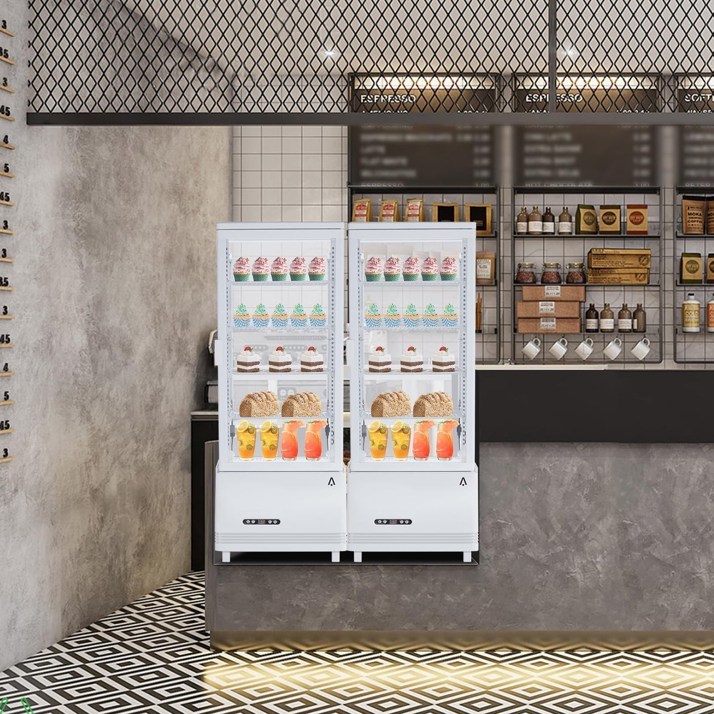 Countertop Display Refrigerator 3.4 Cu.ft, 4-Tier LED Pastry Cooler, Sliding Door, Adjustable Shelves, Commercial Fridge for Bakery Cafe Restaurant, Frost-Free, Black