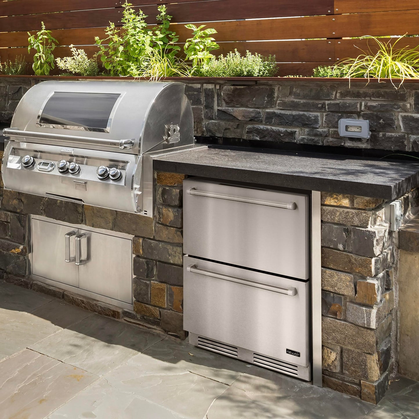 NewAir 24” Dual Zone Outdoor Beverage Fridge and Freezer | Freestanding or Built-In Under counter Refrigerator for Outside Patio | Dual Drawers that Refrigerate and Freeze | Stainless Steel