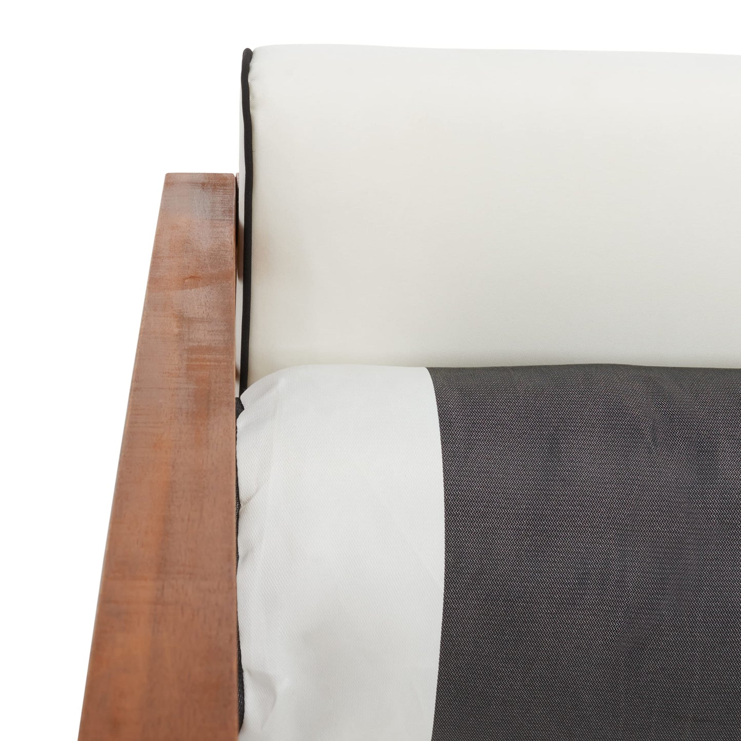 SAFAVIEH Outdoor Collection Alda Natural/Beige Cushion with Black Piping/Stripe Bolster Pillow 4-Piece Conversation Patio Set