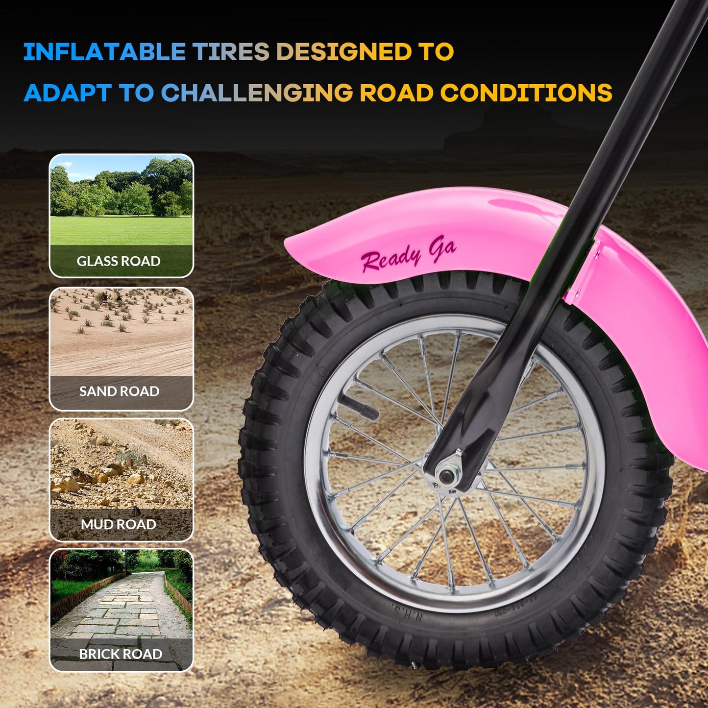 Electric Dirt Bike, 15 Mph & 150lb Max, 24V Ride On Toy for Big Kids w/Led Lights & Power Display, Chain-Driven Motor, Twist-Grip Throttle, Shock Springs, Handbrake, 12" Air-Filled Tires, Pink