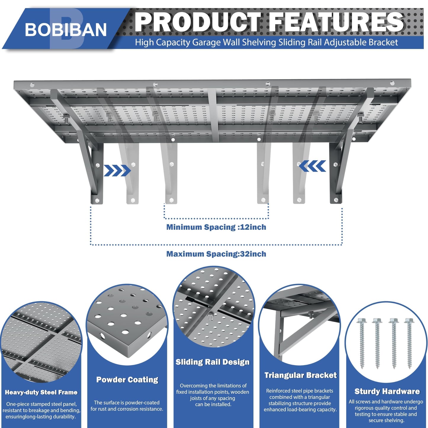 BOBIBAN 4 Pack Garage Wall Shelving Heavy Duty 2x3ft, Gray