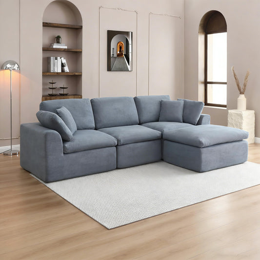 111-Inch L-Shaped Modular Boneless Cloud Sectional Sofa 4 Seat Floor Foam Sofa Couches Deep Seat with Ottoman,Comfy Fabric Upholstered 4 PCS Compressed Cloud Couch