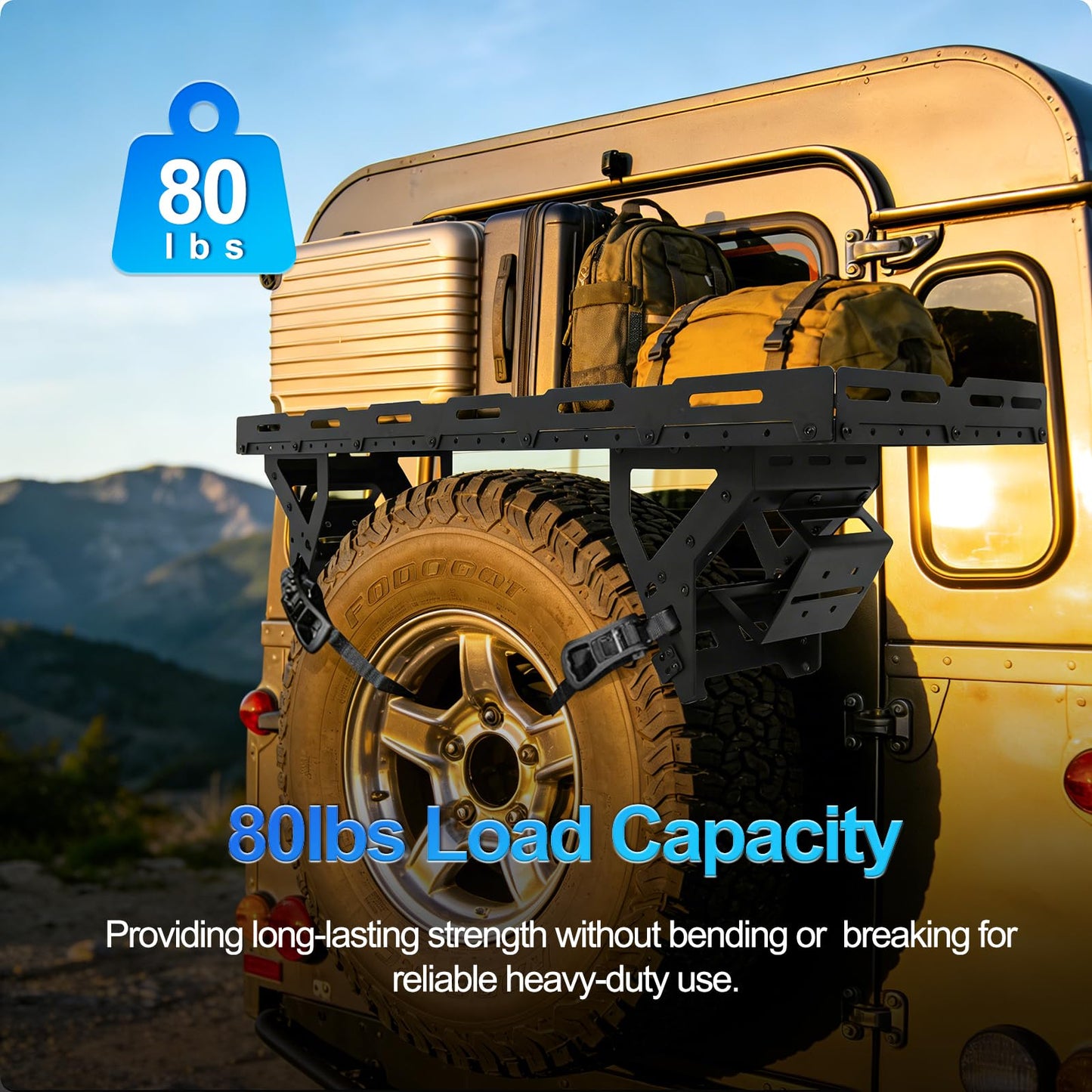 Spare Tire Utility Cargo Basket Storage Rack，for 30-40 Inch Tires，80 LBS Load Capacity, No-Drill Installation, Fit for 1976-2026 Jeep Wrangler JK JL TJ YJ CJ, Ford Bronco, RV & SUV Camping Gear Mount