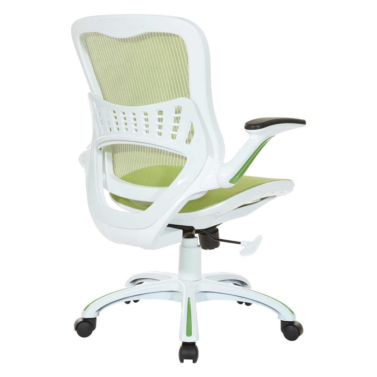 OSP Home Furnishings Riley Ventilated Manager's Office Desk Chair with Breathable Mesh Seat and Back, White Base with Green
