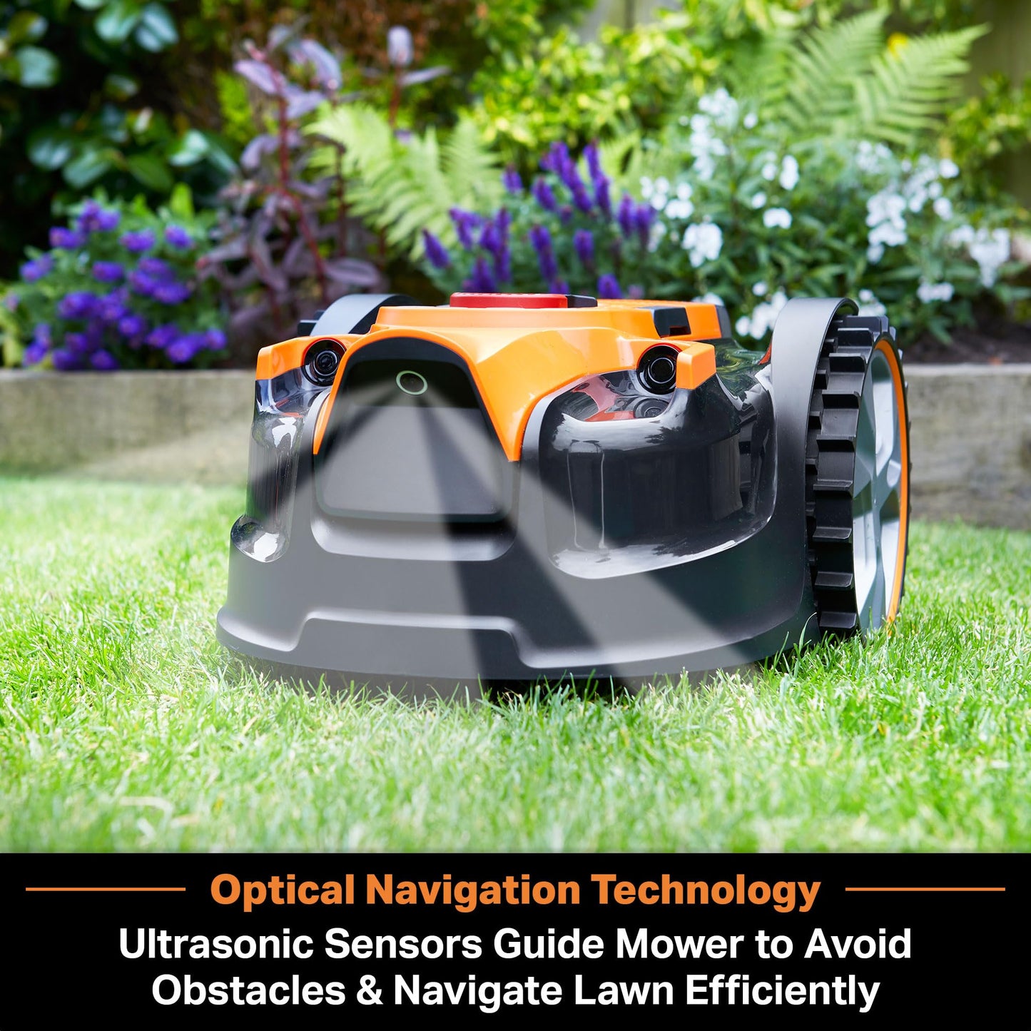 LawnMaster OcuMow Perimeter Wire Free Robot Lawn Mower Cuts Small Lawns 1000-2000 Square Feet with Optical Navigation, Obstacle Avoidance, Low Noise and No Go Functiont