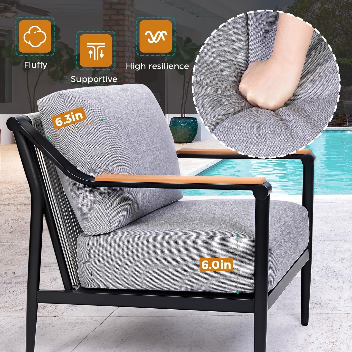 Jocoevol 4 Pieces Outdoor Sofa Conversation Set, 4 Seats Couch Set with Table, Metal Frame Rope Weaving Design UV Resistance Waterproof for Patio Garden Balcony, Grey
