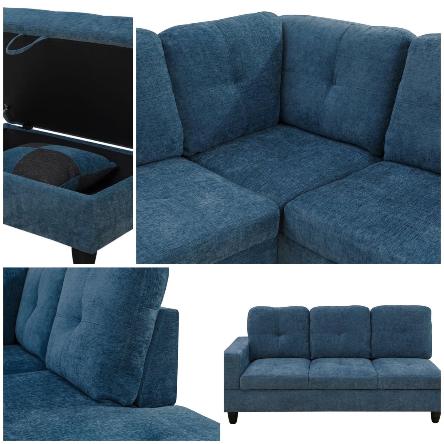 Trygoal 103.5" Sectional Couches for Living Room, Leather 4 Seat L Shaped Couch with Chaise, 3-Piece Modular Sofa with Storage Ottoman, Home Furniture Sets for Apartment Office, Blue