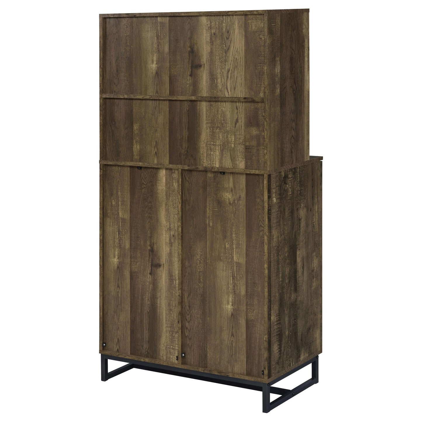 Coaster Home Furnishings - Mendoza - Wood & Metal 2-Door Home Bar Cabinet - Wine Storage with Herringbone Pattern & Stemware Rack - Farmhouse - Dining Room & Home Bar - Rustic Oak - 182082