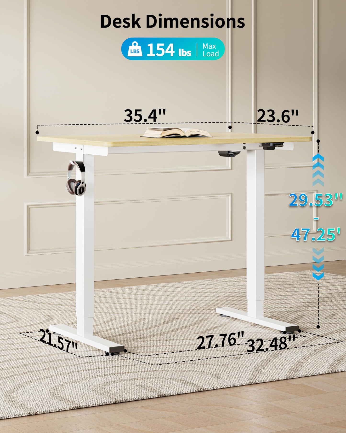 BIZUM 35.4" Small Electric Standing Desk Height Adjustable, Whole Piece Stand Up Computer Desk Work Study Writing Gaming Desks for Home Office Oak