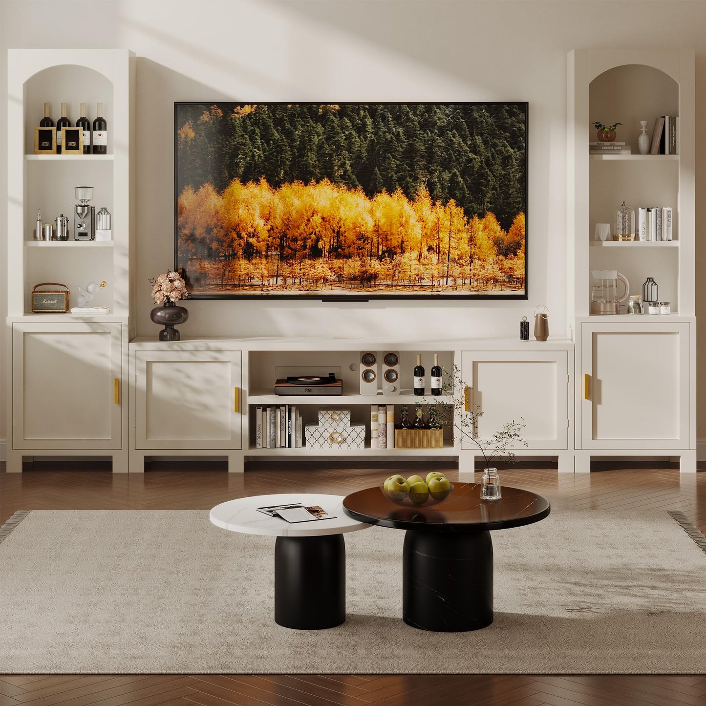 94" W 3-Piece Entertainment Center with Bookshelves for TVs up to 70", Large Wall Unit TV Stand with Power Outlets & Storage Cabinets, Modern Wood Media Console for Living Room, Bedroom, Office